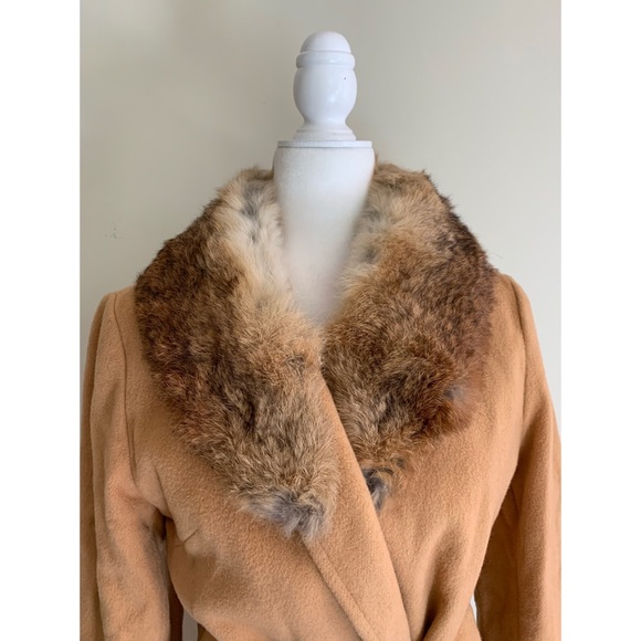 Vintage Wool Coat Fur Collar Belted Jacket Fur Collar Size S - Picture 9 of 13